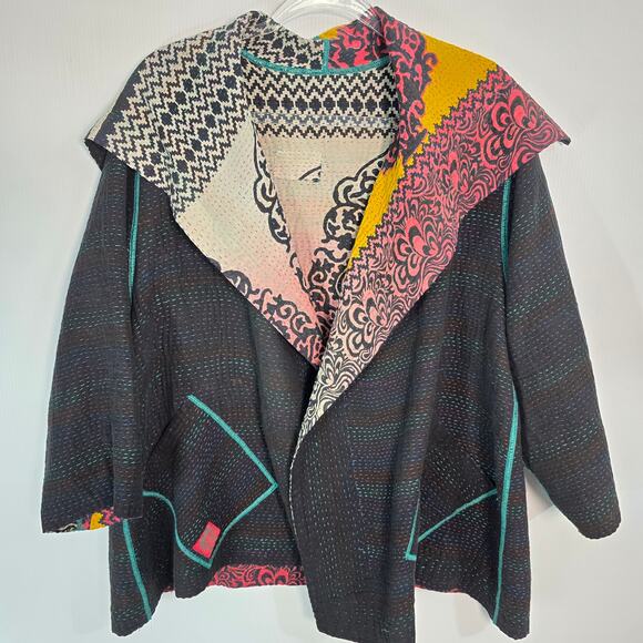 Mieko Mintz Short Kantha Open Kimono Jacket Reversible Lagenlook OS - Picture 2 of 11